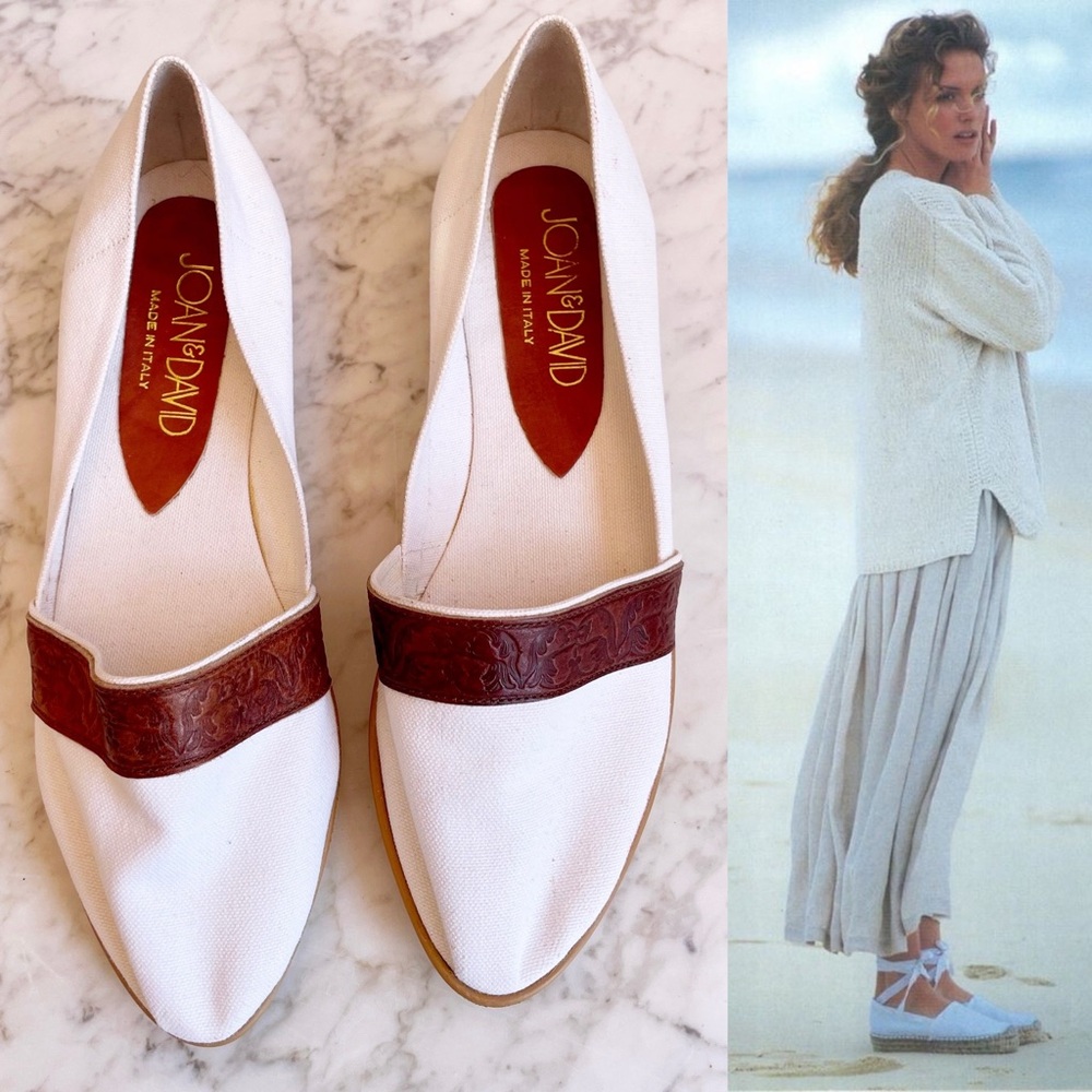 Vintage 80s Italian Canvas and Leather Slip on Espadrille - Picture 6 of 16
